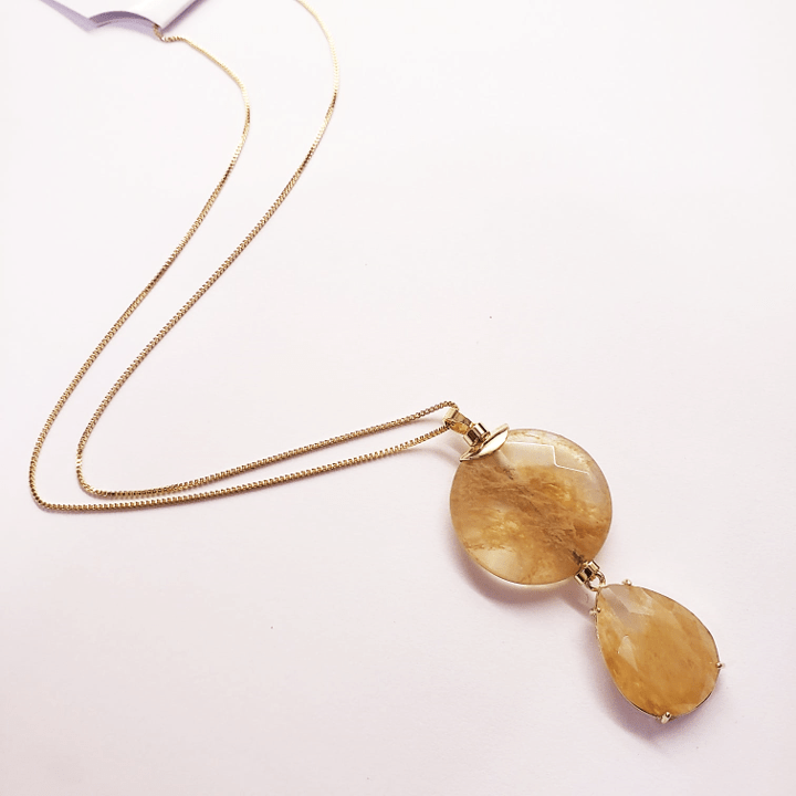 #Colar corrente veneziana com pingente de cristas rutilo - banhado a ouro   - Cópia (1)