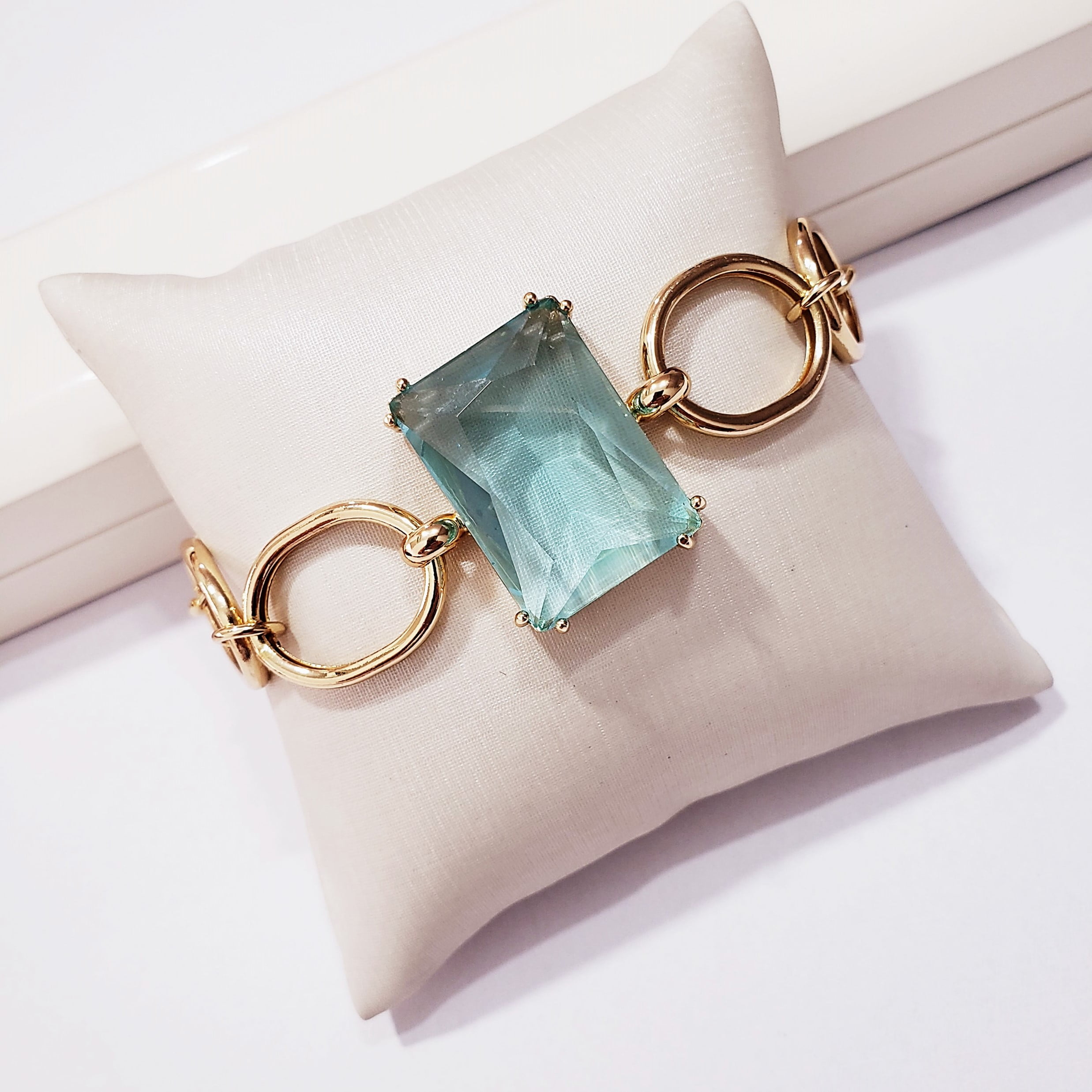#Pulseira de elos com cristais azul - banhado a ouro 