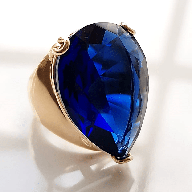Anel cristal azul safira gota 25x18mm - modelo Energy