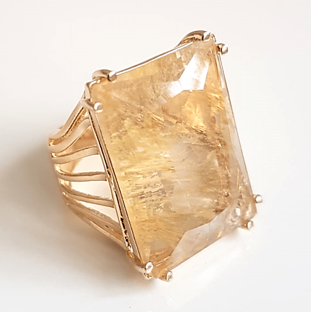 Anel cristal rutilado retangular- 2,5x2cm - Modelo EMMA