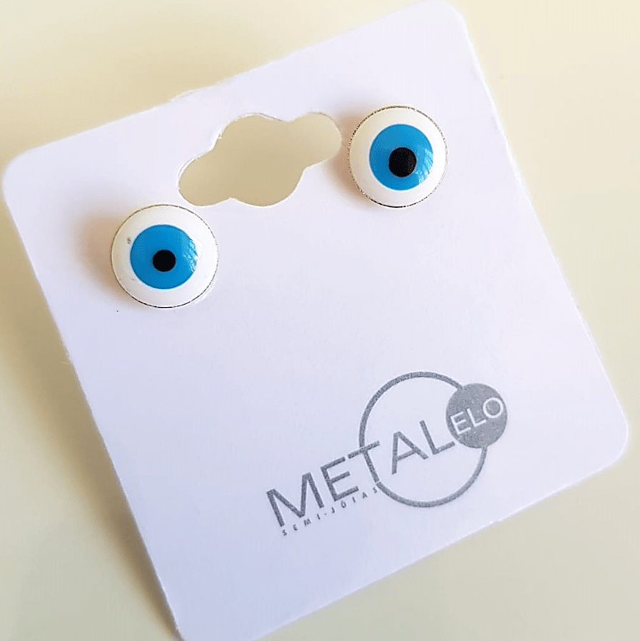 Brinco botão de olho grego 8 mm de diâmetro  