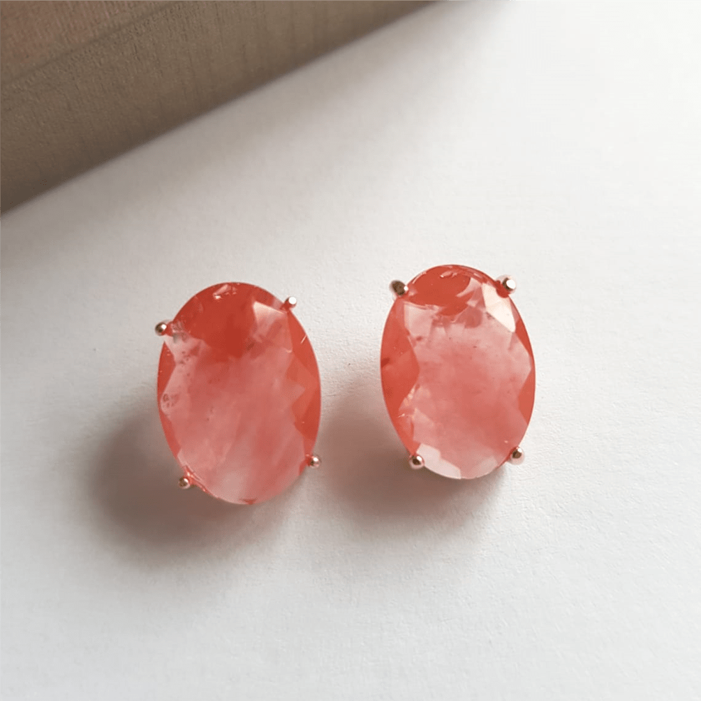 #Brinco botão oval de cristal cherry 10x14mm