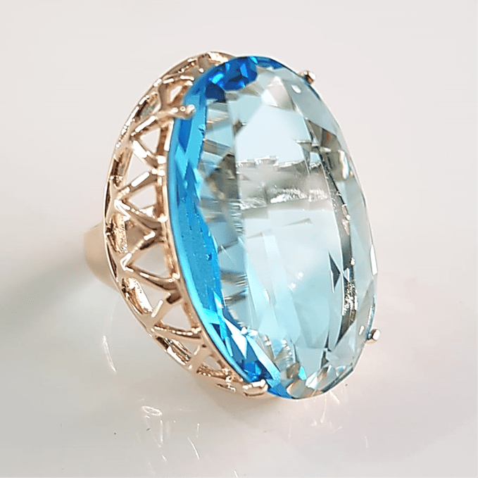 Anel cristal aquamarine oval  28x17mm - modelo Iolanda