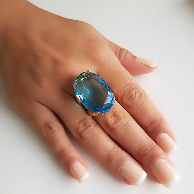 Anel cristal azul aquamarine 25X18mm - Modelo Dama