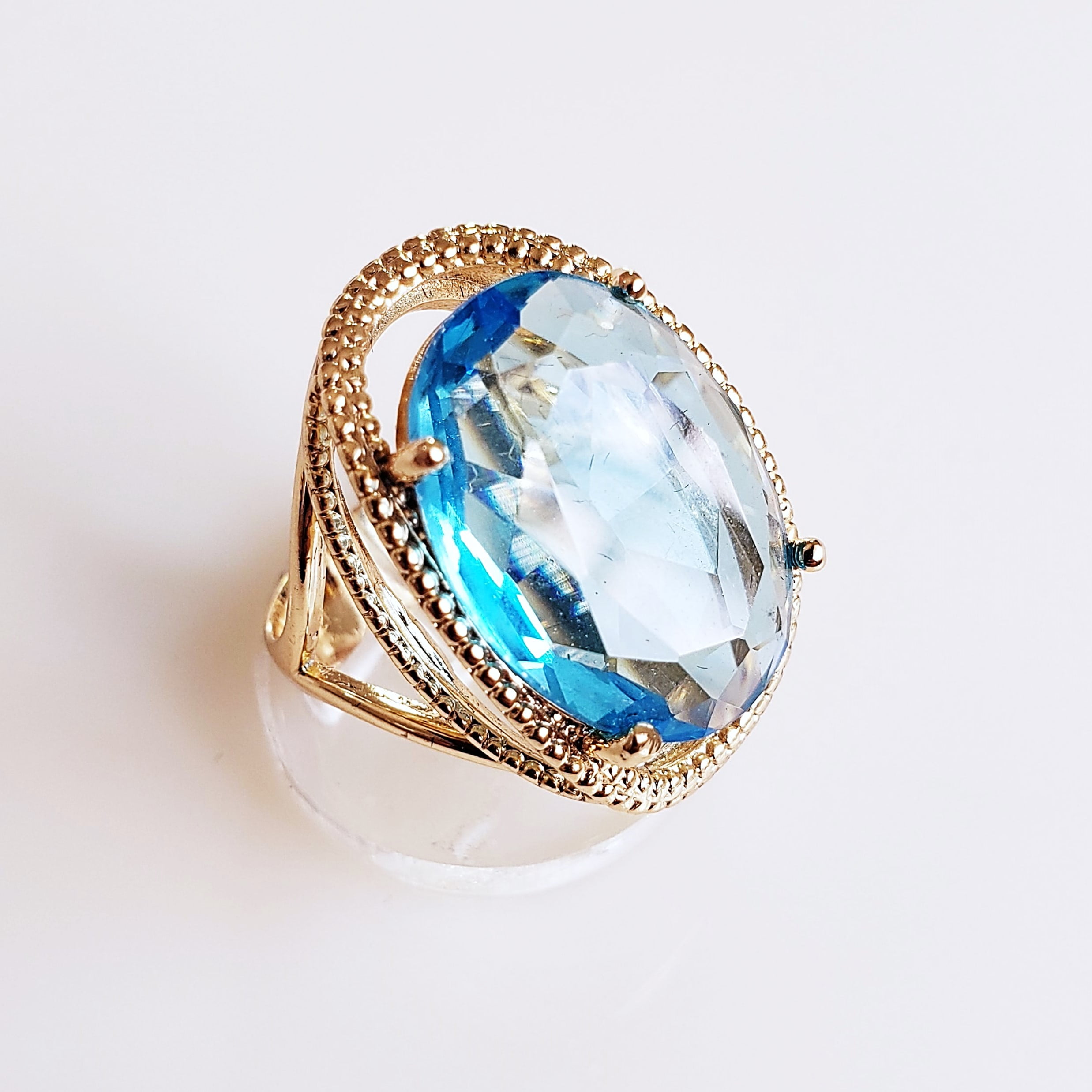 *Anel cristal azul aquamarine oval 15x20mm 