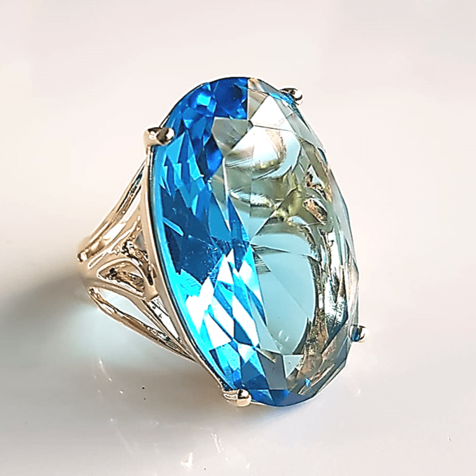 Anel cristal azul aquamarine oval 30x20mm - Modelo Greta