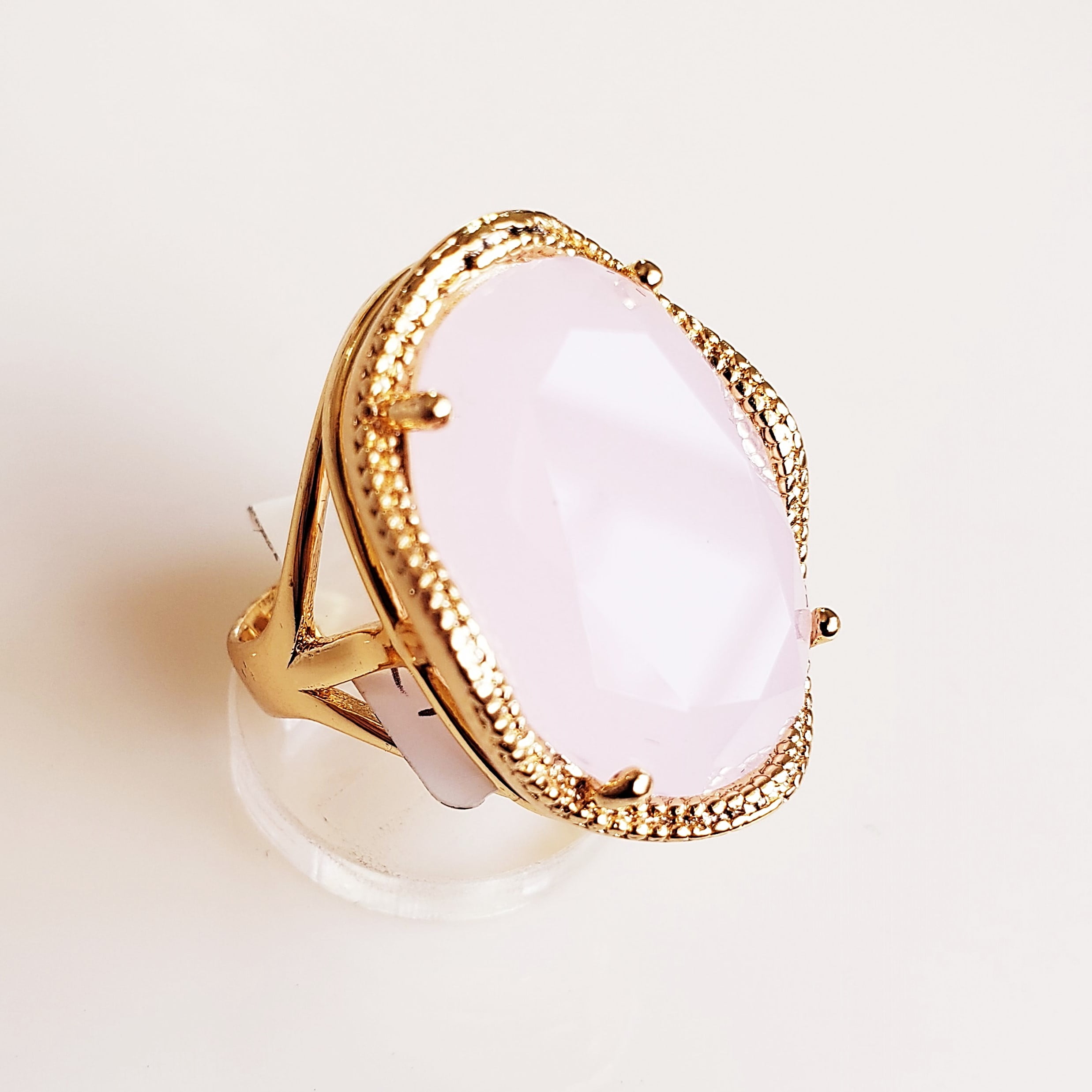 Anel cristal rosa leitoso oval 15x20mm  -1   