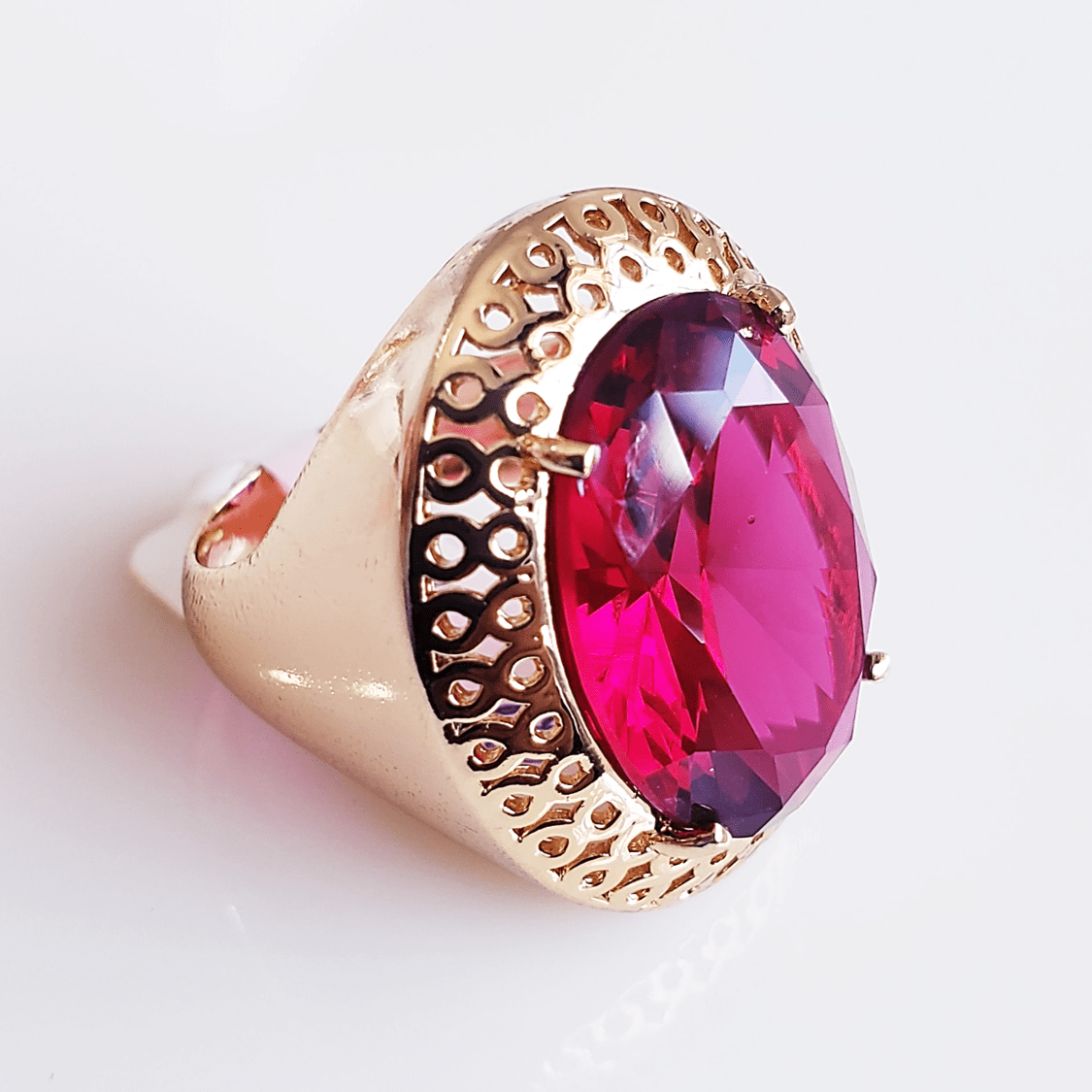 *Anel cristal rosa turmalina oval 20x15mm , modelo Lolita