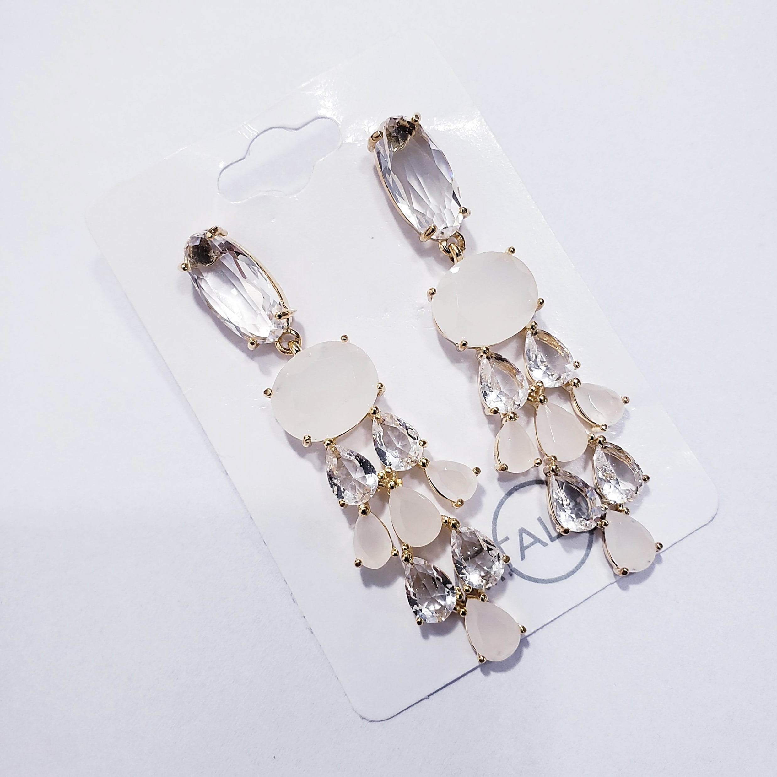1-Brinco longo de cristais multicolor - banhado a ouro
