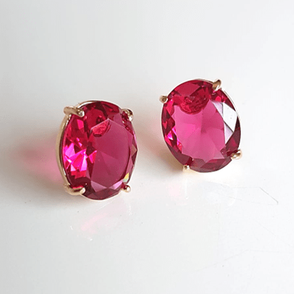 Brinco cristal rosa turmalina oval 11x9mm