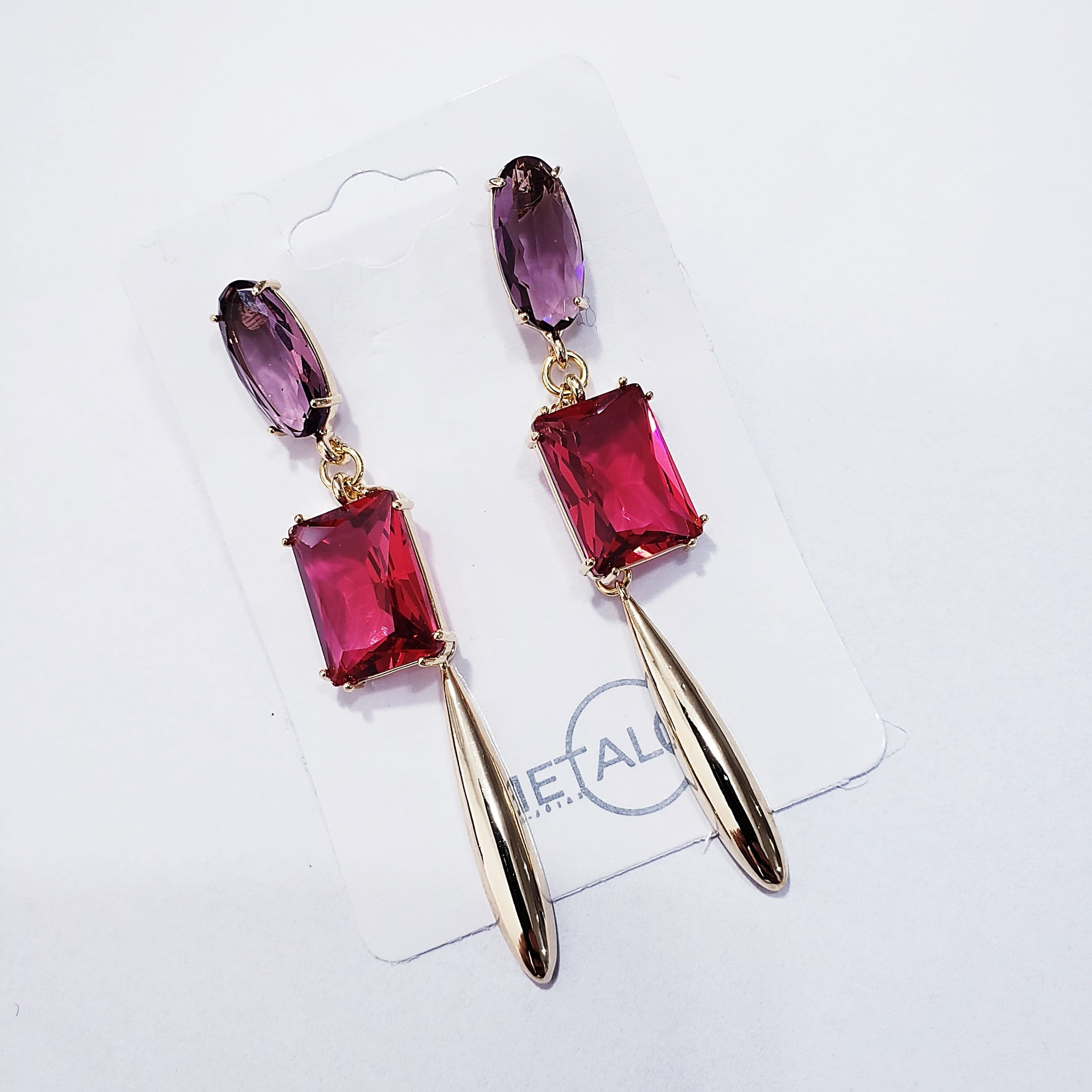 Brinco de cristal  lavanda e rosa turmalina - banhado a ouro 