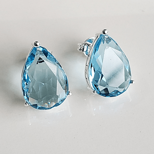 Brinco gota de cristal aquamarine 15x10mm  - banhado a prata