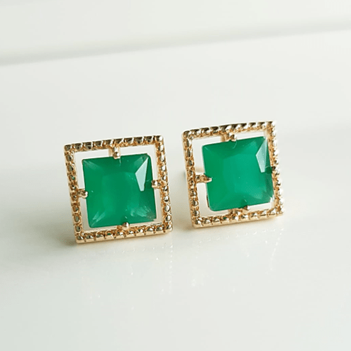 Brinco quadrado cristal verde esmeralda 
