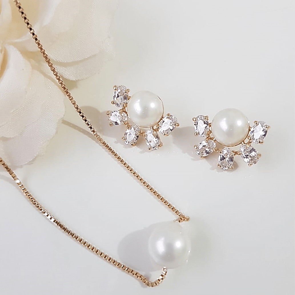 *Conjunto Bella - pérolas com zircônias - colar e brinco 