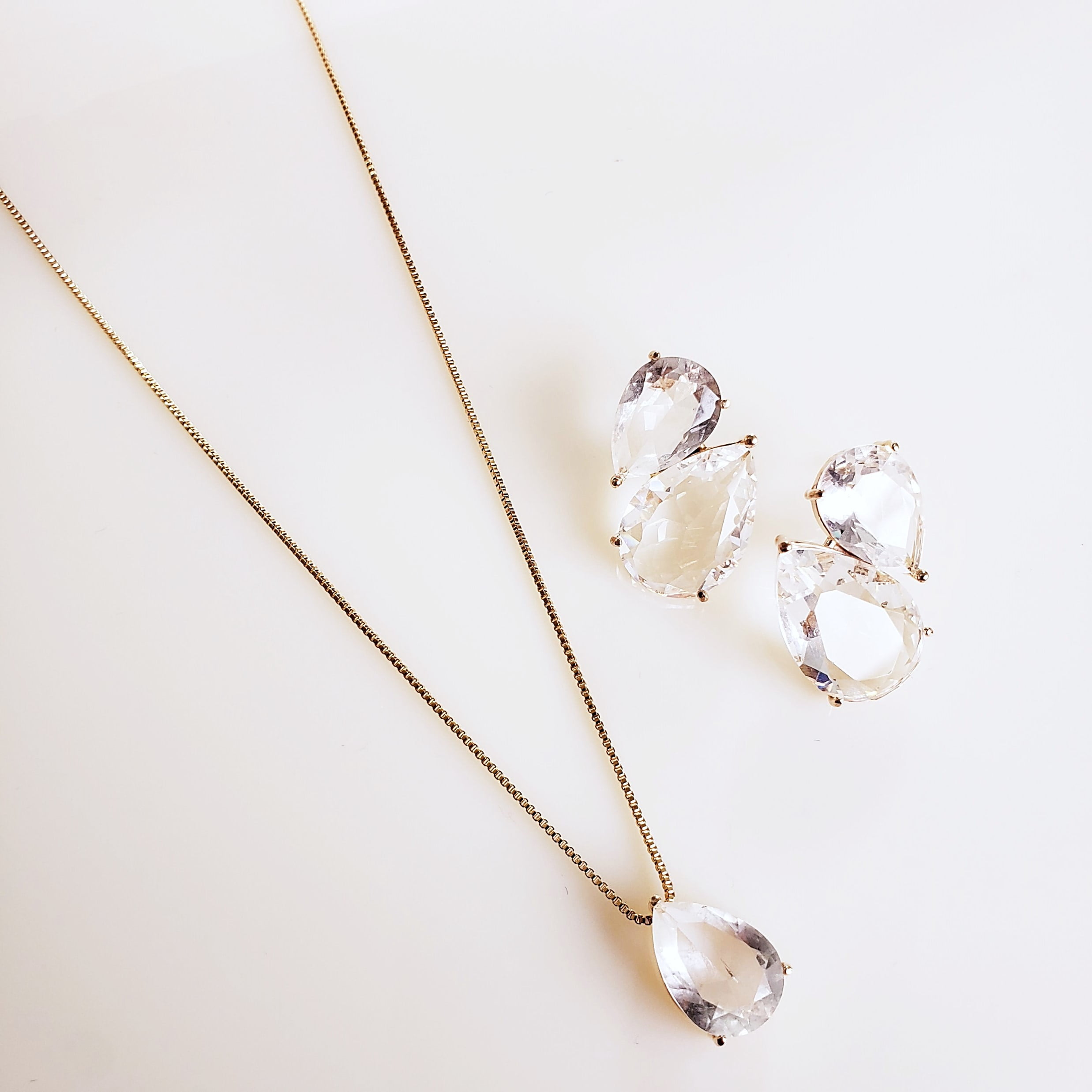 #Conjunto cristal white  - colar curto e brinco