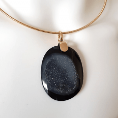 Conjunto Singular - pedra natural drusa ágata negra - colar e anel  -modelo 3