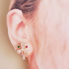 ZERO*Brinco flor com zircônias coloridas 1- banhado a ouro