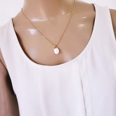 #Conjunto colar + brinco com cristal verde fusion e pérola shell - banhado  ouro   