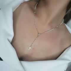 #Colar terço de pérolas - banhado a ouro