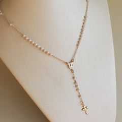 #Colar terço de pérolas - banhado a ouro