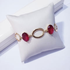  Pulseira de elos e cristais vermelho fusion 1 - banhado a ouro