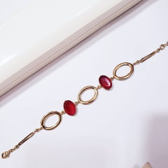  Pulseira de elos e cristais vermelho fusion 1 - banhado a ouro