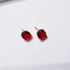 Conjunto de colar e brinco 1 - cristais vermelho rubi - banhado a ouro 