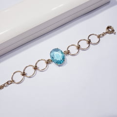  Pulseira de elos e cristais azul - banhado a ouroo