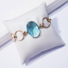  Pulseira de elos e cristais azul - banhado a ouroo
