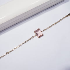  Pulseira de corrente  e cristais  rosa - banhado a ouro 