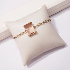  Pulseira de corrente  e cristais  rosa - banhado a ouro 