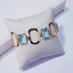 #Pulseira de elos com cristais azul aquamarine - banhado a ouro  