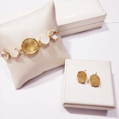 *Conjunto pulseira + brinco de cristais multicolor - banhado a ouro