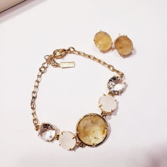 *Conjunto pulseira + brinco de cristais multicolor - banhado a ouro