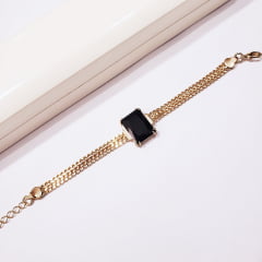 *Pulseira corrente  dourada com cristal preto 