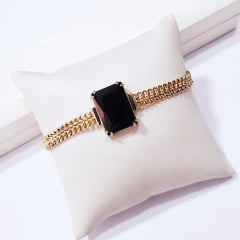 *Pulseira corrente  dourada com cristal preto 