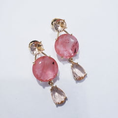 Brinco longo com cristais cherry 2- banhado a ouro  