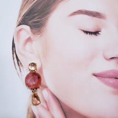 Brinco longo com cristais cherry 2- banhado a ouro  