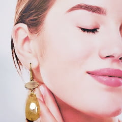 Brinco longo com cristais rutilo e leitoso 1  - banhado a ouro  