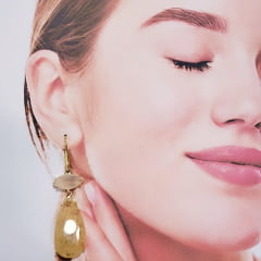 Brinco longo com cristais rutilo e leitoso 1  - banhado a ouro  
