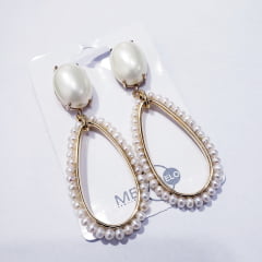 Brinco longo com pérolas  - banhado a ouro   