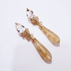 Brinco de cristal citrino e rutilo- banhado a ouro 2 