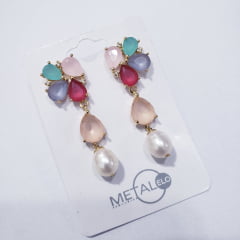 1-Brinco multicolor -tom pastel - banhado a ouro 