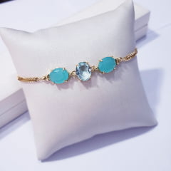 Pulseira dourada  com cristais multicolor - banhado a ouro    