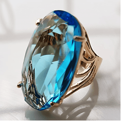 Anel cristal azul aquamarine oval  30x15mm - modelo Florence