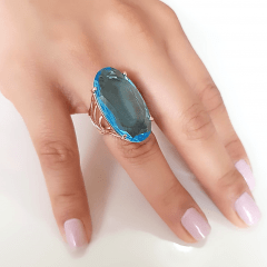 Anel cristal azul aquamarine oval  30x15mm - modelo Florence