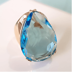 Anel cristal azul aquamarine formato gota 25x18mm - modelo Energy 