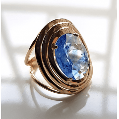 Anel cristal azul rutilado oval 16X12MM - modelo Fortune 