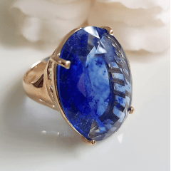 Anel cristal azul rutilado oval 25x18mm - Modelo Dama   
