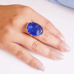 Anel cristal azul rutilado oval 25x18mm - Modelo Dama   